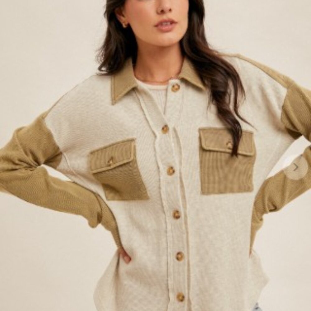 Contrast Pocket Button-Up Shirt NWT